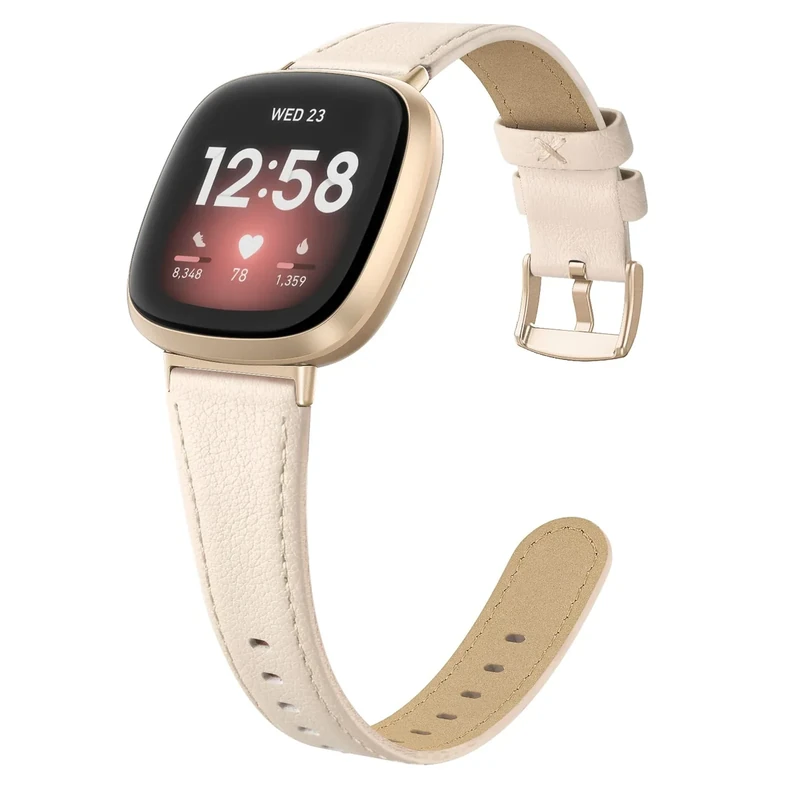 EDIMENS Leather Bands Compatible for Fitbit Versa 3 / Fitbit Versa 4 / Fitbit Sense for Women Men, Genuine Leather Bands Replacement Wristbands Straps Compatible with Versa 3/4 Sense