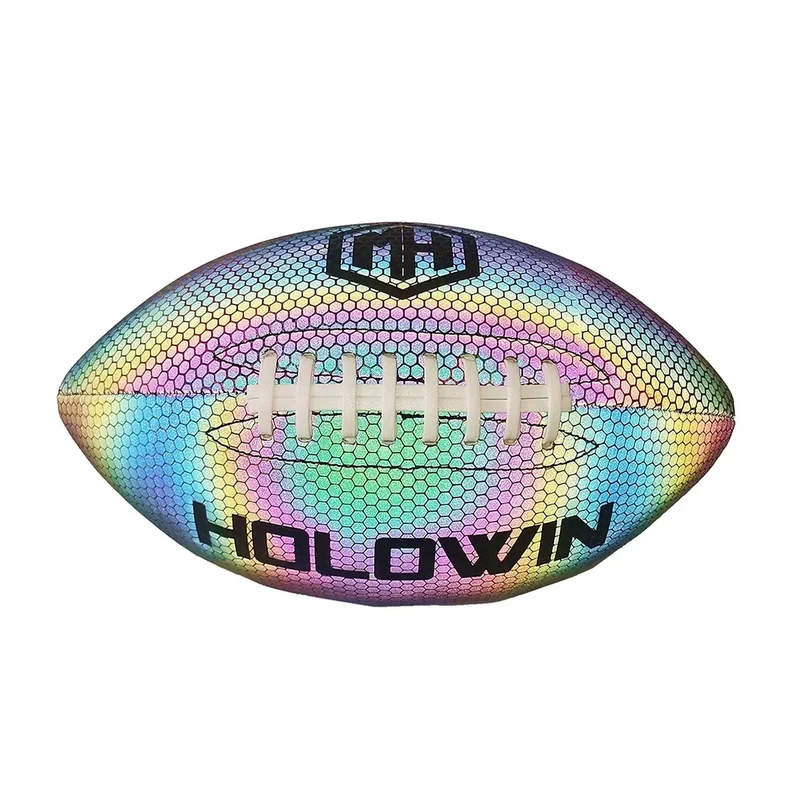 HW HOLOWIN Holographic Luminous Light Up Reflective Football for Night Games & Training, Glowing in The Dark, Great American Football Gifts for Men (Black, Junior (Size 6))
