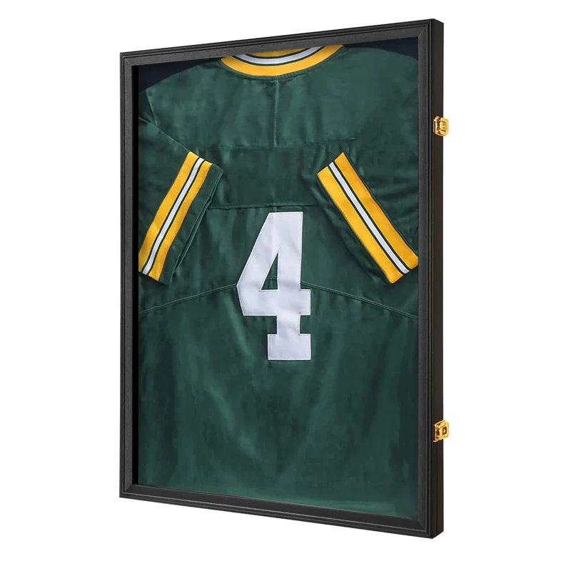 Jinchuan Jersey Frame Display Case Large Shadow Box Lockable with UV Protection Acrylic Hanger and Wall Mount Option for Baseball Basketball Football Soccer Hockey Sport Shirt Black Finish