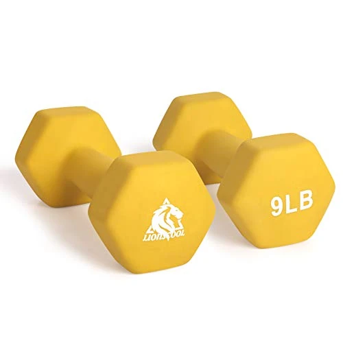 LIONSCOOL Neoprene Coated Dumbbell Weights (Yellow 9lb Pair)