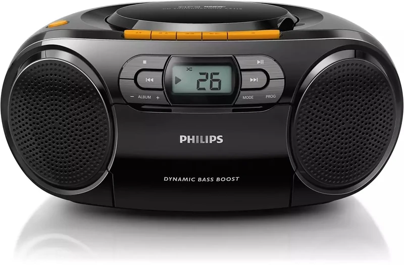 Philips Portable CD Player Boombox - Portable MP3 Player and Cassette Tape Player, Boom Box Compact Stereo Sound System with Dynamic Bass Boost, Take Your Music Outside with USB HiFi Music Player