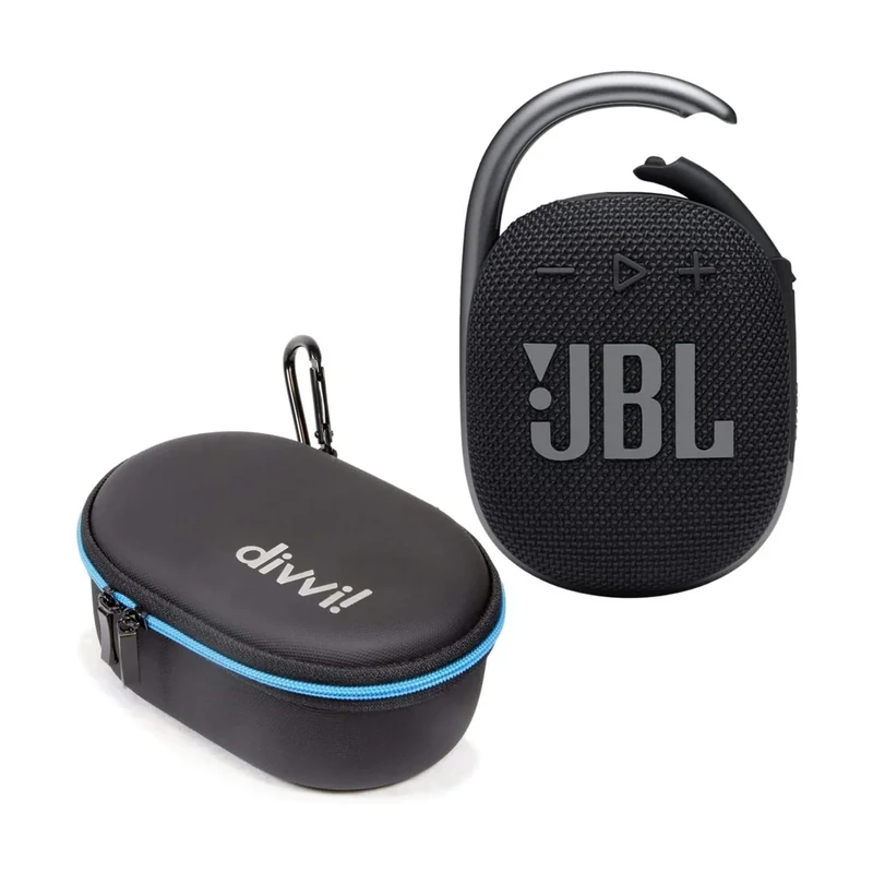 JBL Clip 4 Portable Bluetooth Speaker (Black) + Bundle with divvi! Protective Hardshell Case (Black)