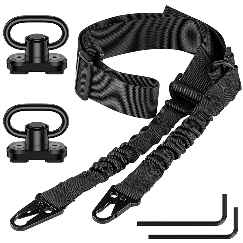 CVLIFE Rifle Sling Traditional Two Sling Adjustable Length Gun Sling for Rifle with 2 Pack 1.25” Swivel for M-Rail Black