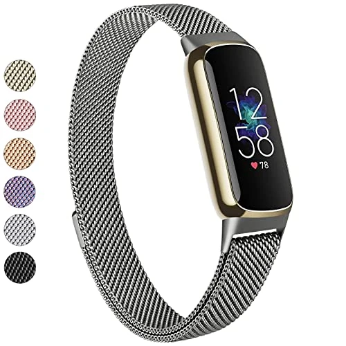 Vanjua Metal Band Compatible with Fitbit Luxe Bands, Stainless Steel Mesh Loop Adjustable Wristband Replacement Strap for Fitbit Luxe/Luxe Special Edition Fitness Tracker Women Men (E)