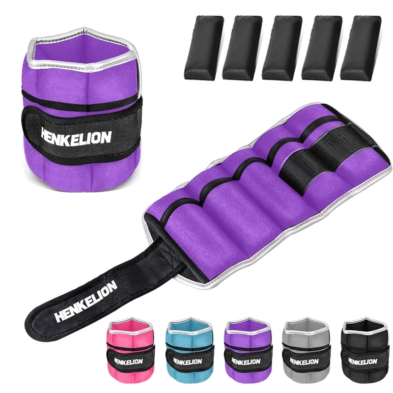 Henkelion 1 Pair 16 Lbs Adjustable Ankle Weights for Women Men Kids, Strength Training Wrist and Ankle Weights Set for Gym, Fitness Workout, Running, Lifting Exercise Leg Weights - Each 8 Lbs Purple