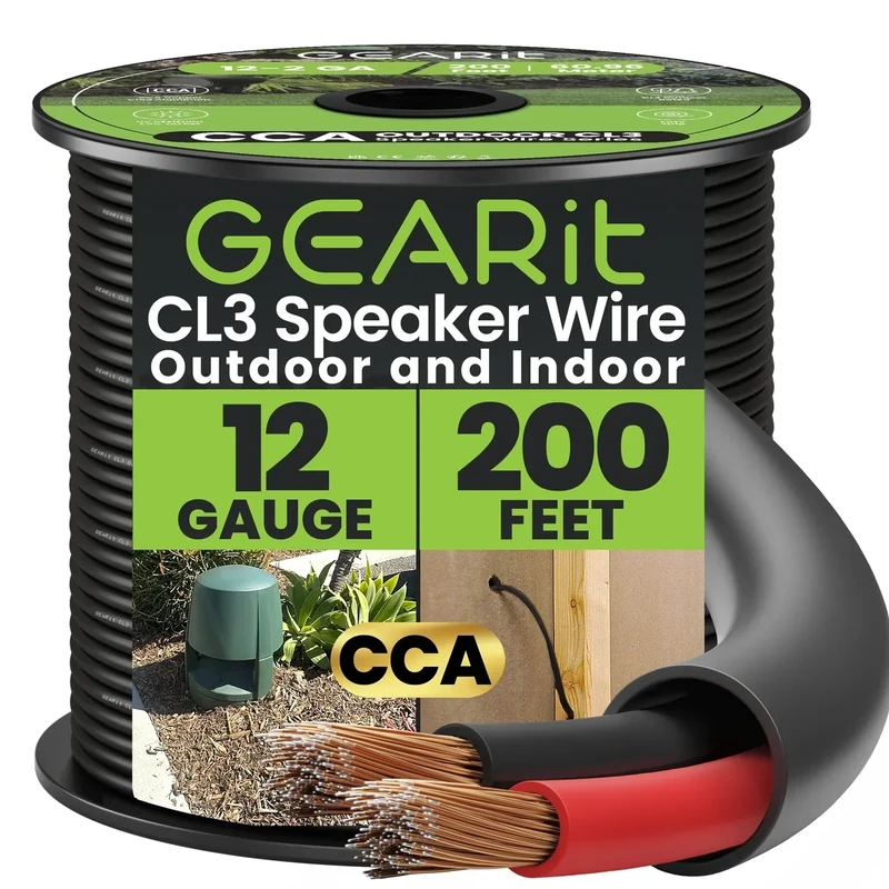 GEARit 200ft 12ga CL3 Speaker Wire - Black 2-Conductor - Image 1