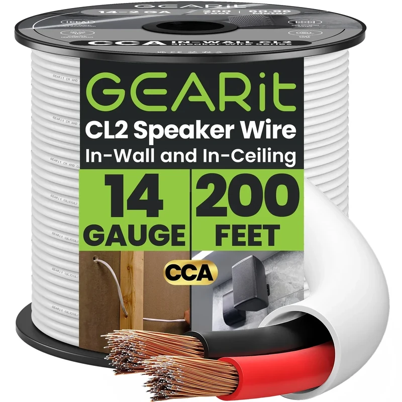 GEARit 14 Gauge 200ft Speaker Wire - CL2 In-Wall, 2 Conductors, CCA