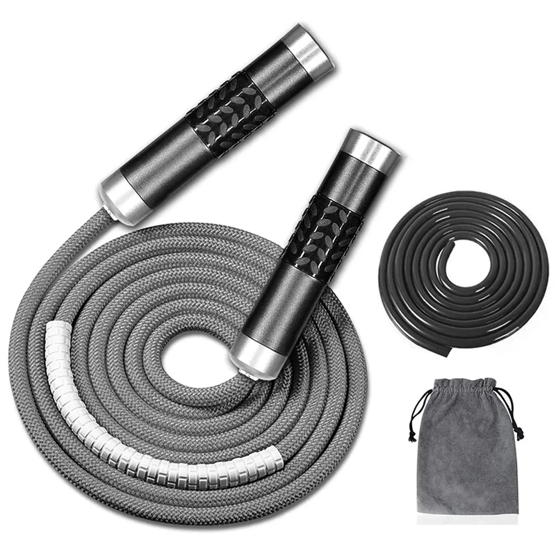 Redify Weighted Jump Rope for Workout Fitness(1LB), Tangle-Free Ball Bearing Rapid Speed Skipping Rope for MMA Boxing Weight-loss,Aluminum Handle Adjustable Length 9MM Fabric Cotton+9MM Solid PVC Rope (Grey)