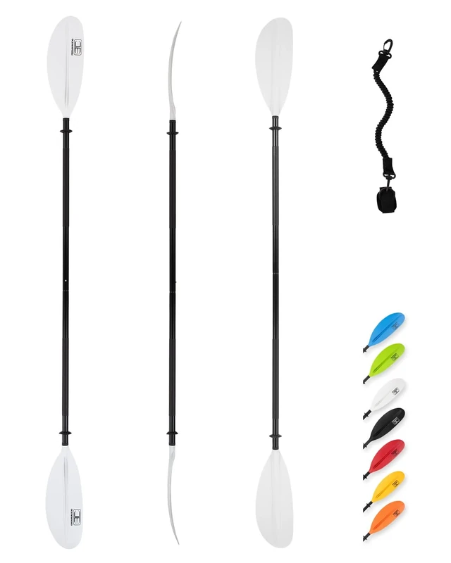 OCEANBROAD Kayak Paddle 90.5in/230cm Alloy Shaft Kayaking Boating Canoeing Oar with Paddle Leash 2 Paddles, White