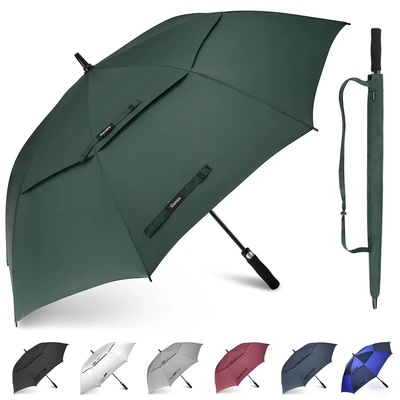 Gonex 54 Inch Large Golf Umbrella, Automatic Open Travel Rain Umbrella with Windproof Water Resistant Double Canopy, Oversize Vented Umbrellas for 1-2 Men and UV Protection, Dark Green