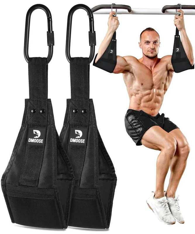 DMoose Fitness Premium Ab Straps for Abdominal Muscle Building, Arm Support for Ab Workout, Hanging Ab Straps for Pull Up Bar Attachment, Ab Exercise Gym pullup Equipment for Men Women (Black)
