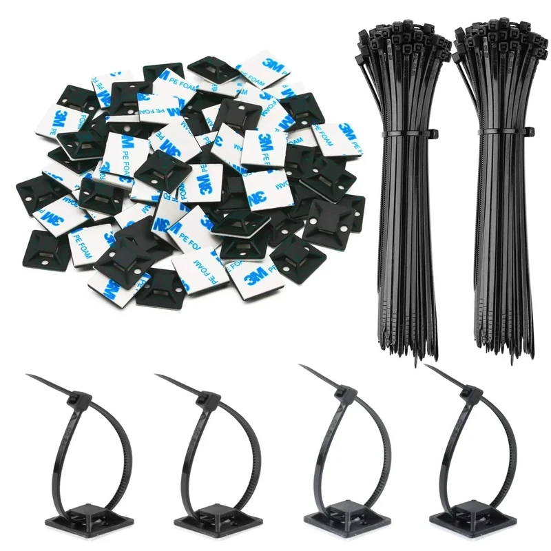 Rythcraft 140-Pack 3/4" Zip Tie Mounts + Cable Clips - Black