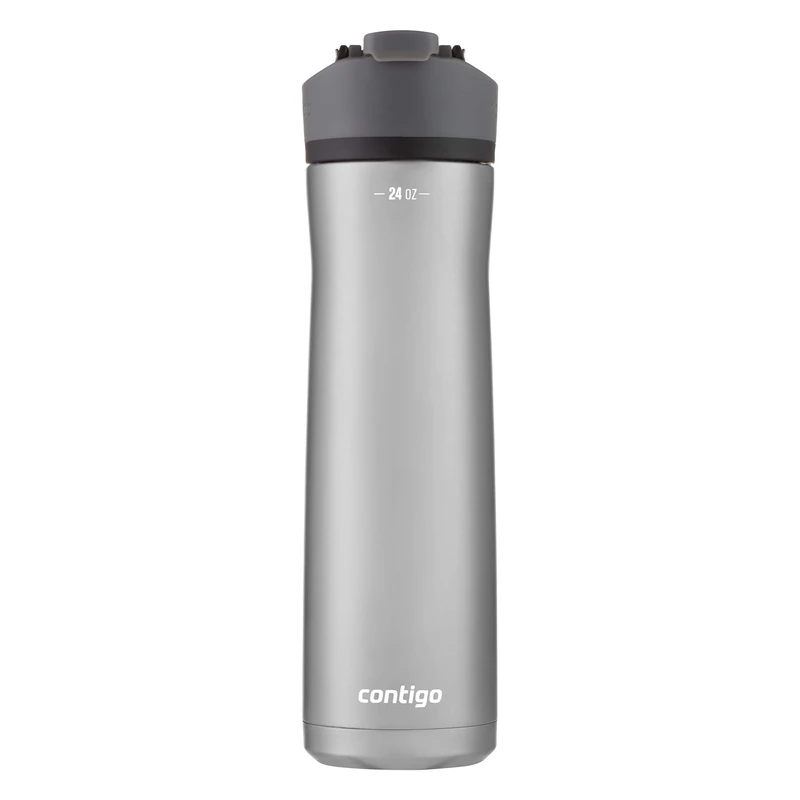 Contigo Cortland Chill 2.0 Vacuum-Insulated Stainless Steel Water Bottle, Spill-Proof Sip Technology, Interchangeable Lid, 24oz, Steel/Licorice, Perfect for Fitness Travel Everyday Use