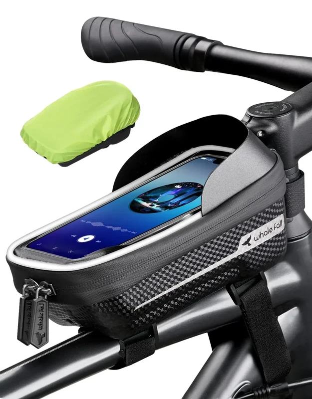whale fall Hard Casing Bike Bag, Bike Accessories for Adult Bikes, Gifts for Men, Mens Gifts for Birthday,Bicycle Enthusiasts,Sturdy/Lighter/Waterproof, 4” - 7” Cellphone, Black-Reflective Strip