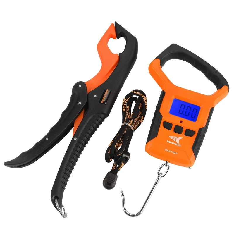 KastKing Fish Scale with Floating Lip Gripper, Water Resistant, Dual Mode – 110 LBs/50 Kg, Strong ABS Frame, Non-Slip Handle, Retractable 38” Tape Measure and Gripper Combo, Fishing Gifts for Men