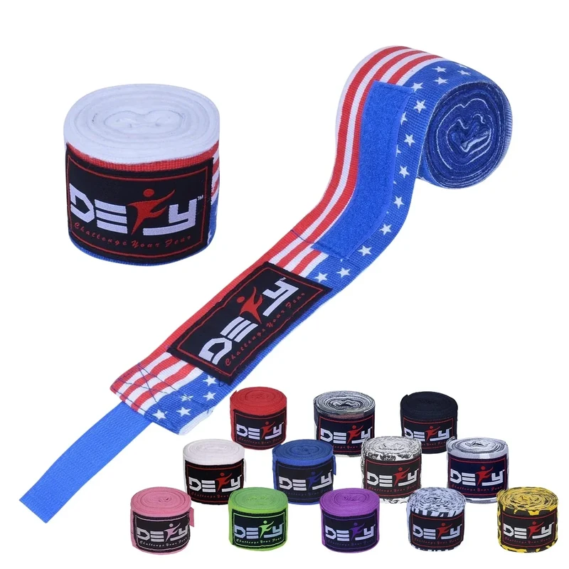 DEFY Professional 180 Inch Hand Wraps for Boxing Muay Thai MMA Elastic Bandages for Men & Women -Pair (American)
