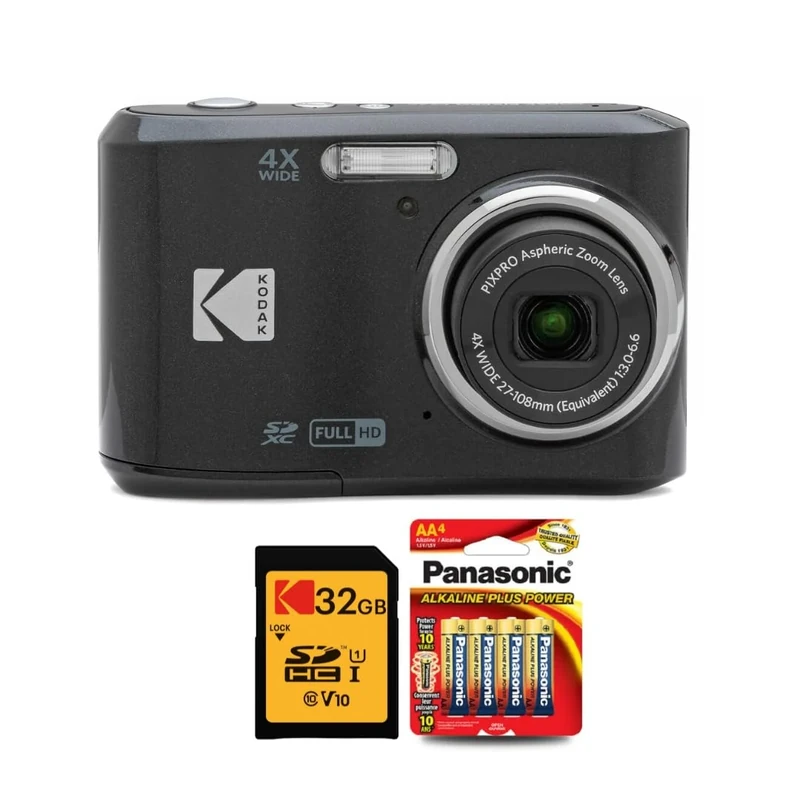 Kodak PIXPRO FZ45 Digital Camera (Black) Bundle with 32GB Class 10 UHS-I U1 SDHC Memory Card and AA High-Performance Alkaline Batteries (4-Pack) (3 Items) - Image 1