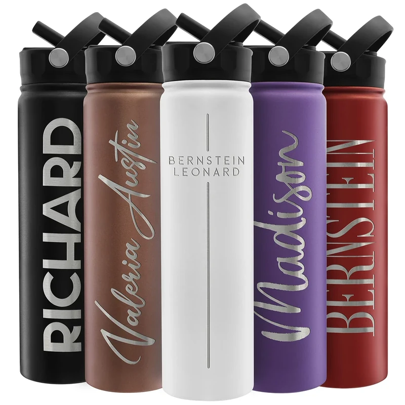 Amazing Items Personalized Water Bottle w/Straw & Lid, 24 oz - White | Custom Stainless Steel Sports Water Bottle w/Name and Text - Double-Wall, Vacuum Insulated - Rotating Handle