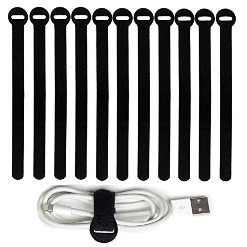 Reusable Fastening Cable Ties, 8-Inch Cable Straps Cable Management, Multi-Purpose Hook & Loop Cord Organizer Wire Ties, Adjustable Cable Organizer Cord Ties, Microfiber Cloth Straps, Black