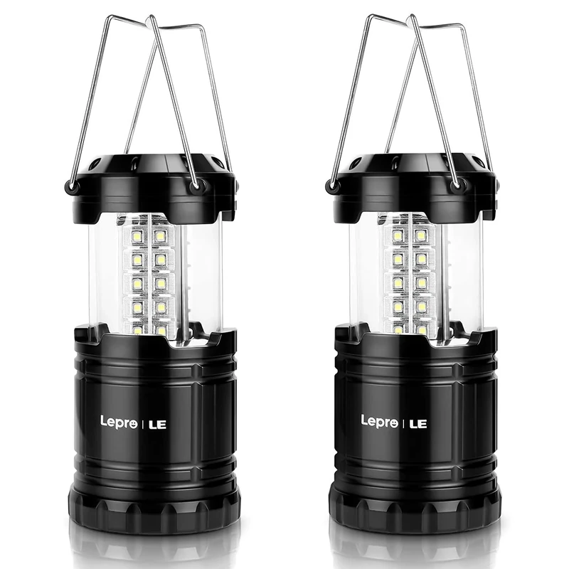 Lepro LED Lanterns Battery Powered, Camping Essentials, Collapsible, IPX4 Water Resistant, Outdoor Portable Lights for Emergency, Hurricane, Storms and Outages, 2 Pack