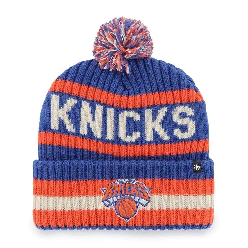 47 NBA Unisex-Adult Team Color Officially Licensed Primary Logo Bering Sport Knit Cuffed Pom Beanie Cold Weather Hat -New York Knicks Blue
