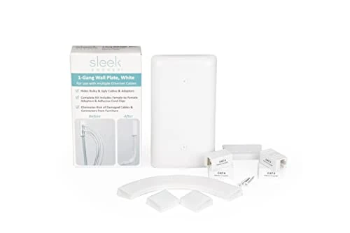 Sleek Socket Ethernet Cable and Ethernet Concealer with Adhesive Cable Management Kit and Female-to-Female Connectors, UL Certified