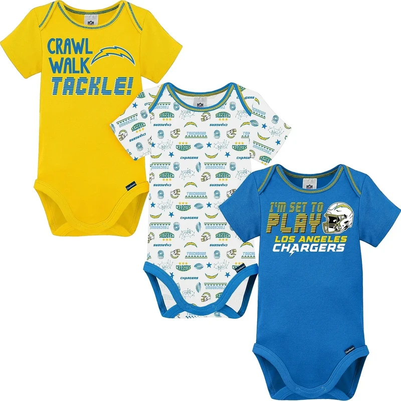 NFL Los Angeles Chargers 3 Pack Short Sleeve Bodysuit, Blue Los Angeles Chargers New, 18 Months