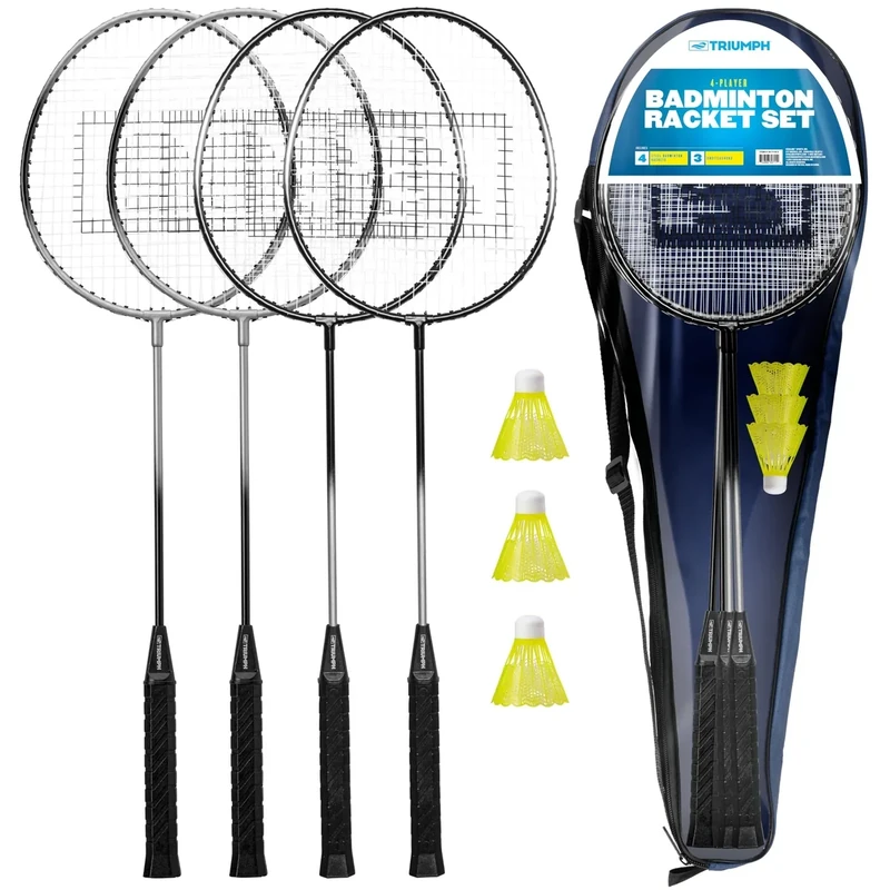 Triumph Sports 4-Player Badminton Set with 4 Rackets, 3 Shuttlecocks and 1 Carry Case, Black
