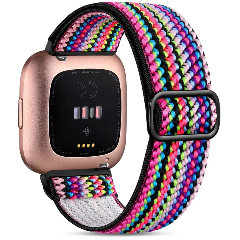 Witzon Elastic Bands Compatible with Fitbit Versa 2 / Versa/Lite, Soft Loop Nylon Fabric Breathable Stretchy Replacement Straps for Versa Smartwatch Wristband for Women Men, Colorful Rope