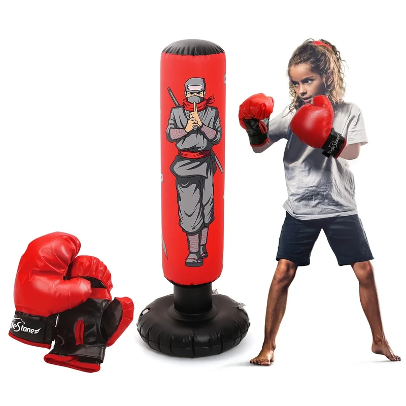 47" Kids Punching Bag with Boxing Gloves – Inflatable Boxing Bag for Boys & Girls, Standing Training Toy for Fitness & Stress Relief