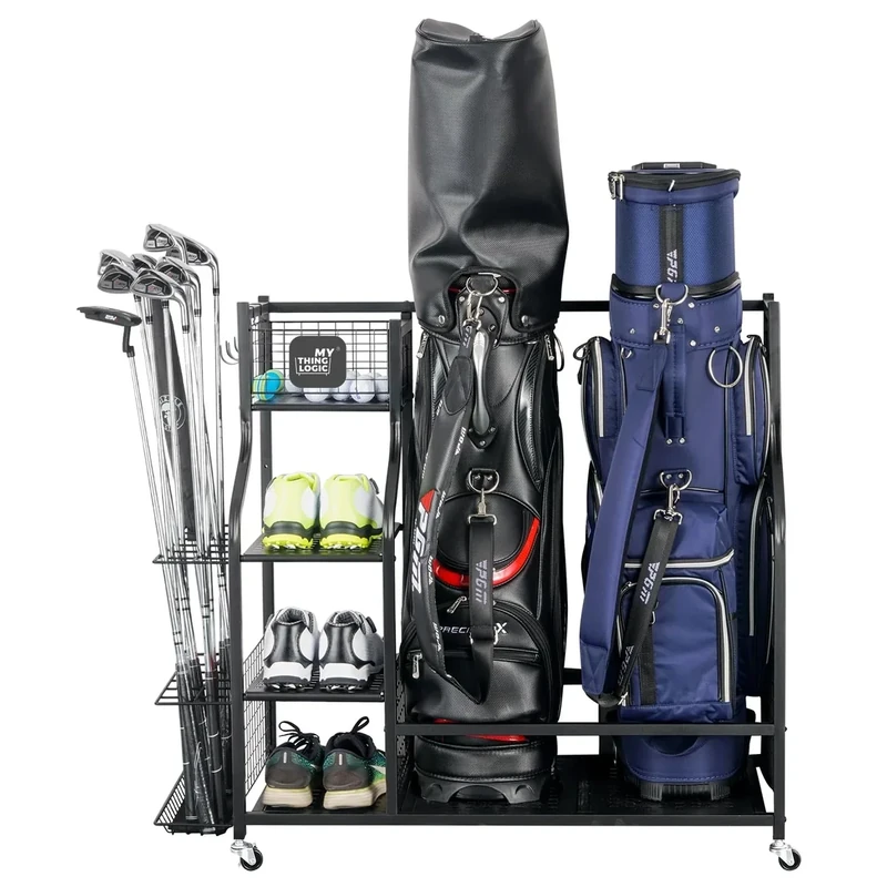 Mythinglogic Golf Storage Garage Organizer,Golf Bag Storage Stand and Other Golfing Equipment Rack,Extra Large Design for Golf Clubs Accessories,2 golf bag rack