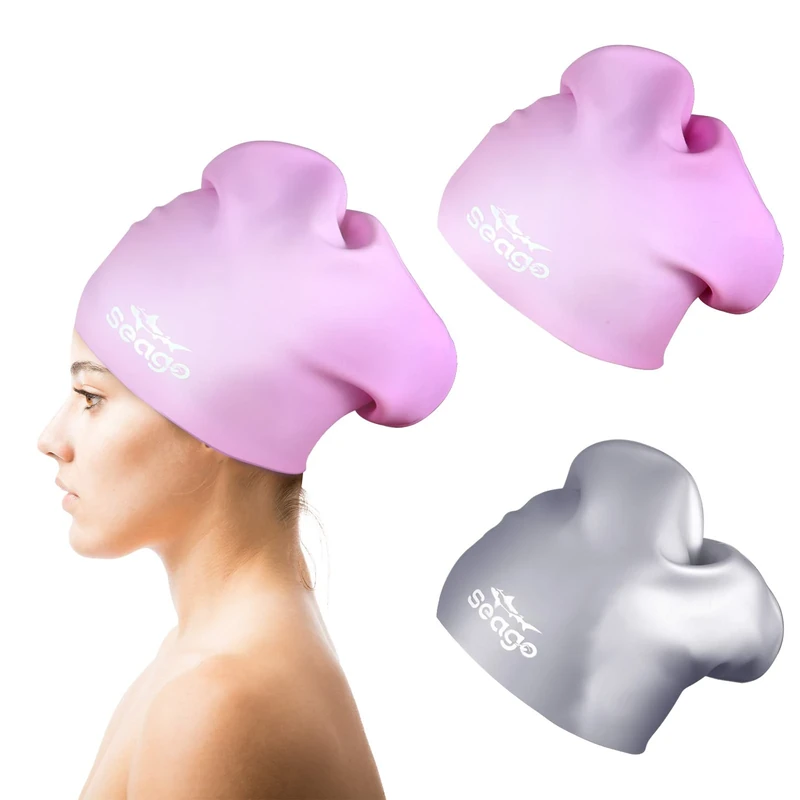Swim Cap Long Hair 2 Pack Swimming Cap for Women Silicone Swim Caps Keep Hair Dry Waterproof Comfortable Flexible Durable Bathing Cap Tear-Proof Design Large Adult Women Swimming Caps 10+ Years Girls