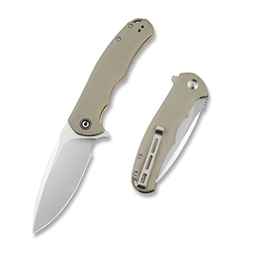 CIVIVI Praxis Folding Pocket Knife, Flipper Liner Lock Knife 3.75" Satin Blade with G-10 Handles, Reversible Clip for Everyday Carry, Hunting and Outdoor Use C803B(Tan)