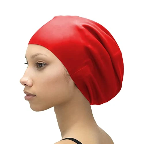 SOUL CAP - Large Swimming Cap for Long Hair - Designed for Long Hair, Dreadlocks, Weaves, Hair Extensions, Braids, Curls & Afros - Women & Men - Silicone (Red, XL)