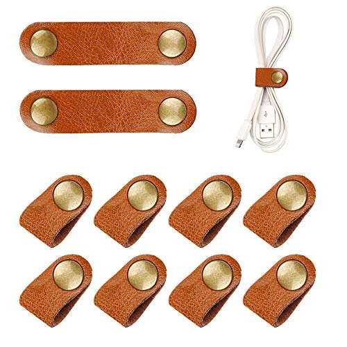 Pengxiaomei 10pcs Leather Cord Organizer - Earphone Winder Light Brown
