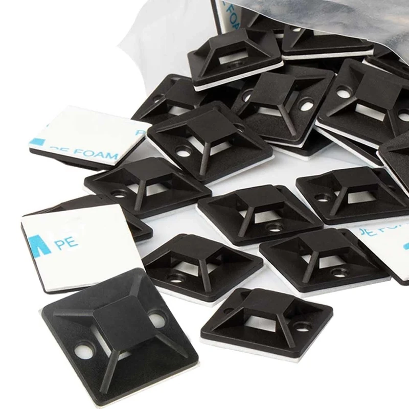 Zip Tie Mounts - Small Cable Tie Adhesive Mount, 1in/25mm black 100PCS. Wires Zip Tie Adhesive-backed anchors perfect for Pedal Board Cable Management Indoor