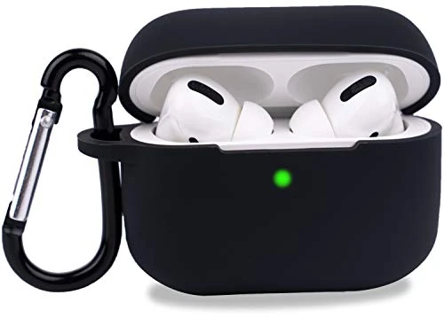 Airpod Pro Case Soft Silicone - YOMPLOW Case Cover Flexible Skin for Apple AirPods Pro Charging Case Cute Women Girls Protective Skin with Keychain - Black