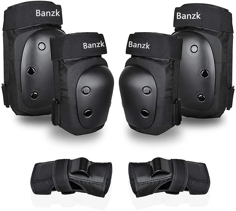 Adult/Child Knee Pads Elbow Pads Wrist Guards 3 in 1 Protective Gear Set for Skateboarding Inline Roller Biking Roller Skating Cycling Outdoor Sports Black M
