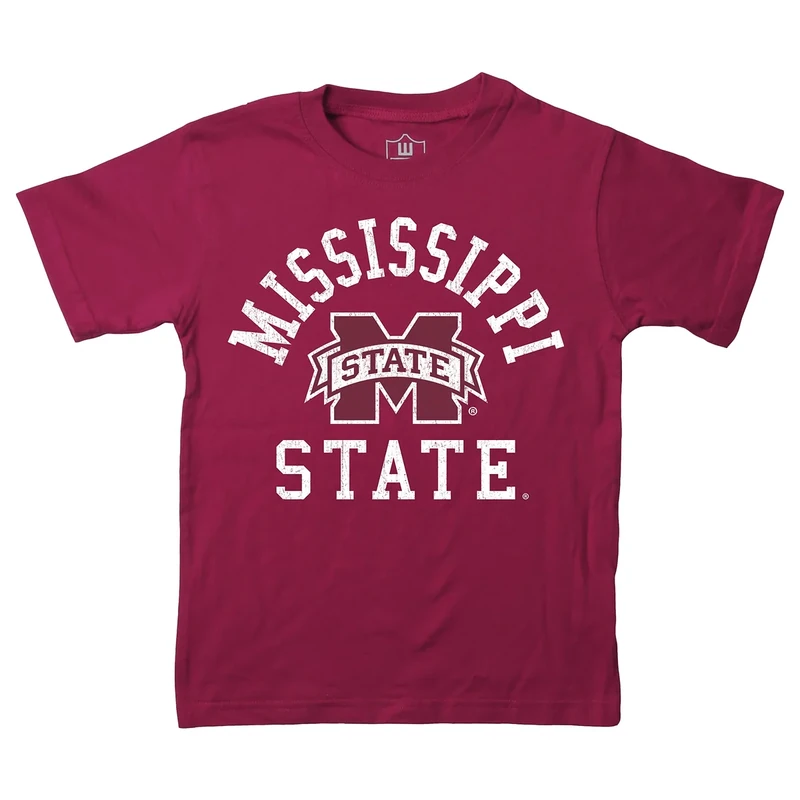 Wes and Willy NCAA Kids S/S Organic Cotton Tee Shirt, Mississippi State Bulldogs, HAR Maroon, 7