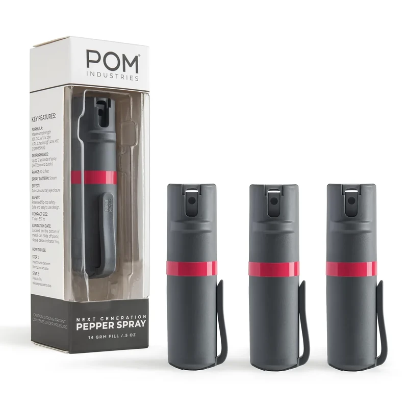 POM Pepper Spray Pocket Clip, Quick Flip Top Safety, Maximum Strength OC Formula with UV Marking Dye, Safe Compact and Tactical Design for Everyday Carry, 25 Bursts, 10 ft Range, 0.5 fl oz