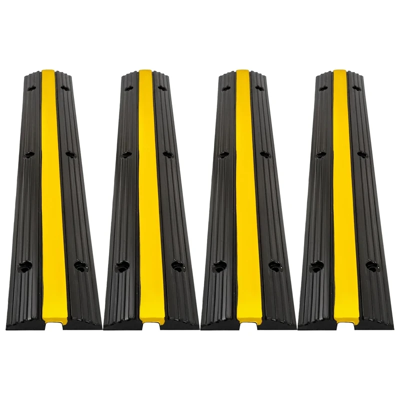 CXRCY Cable Protector Ramp 4 Pack of 1-Channel Rubber Hose Ramp, 22046Lbs Capacity Heavy Duty Speed Bumps Hose Cord Protector Ramps for Driveway&Outdoor/Wire/Hose/Pipe Hider