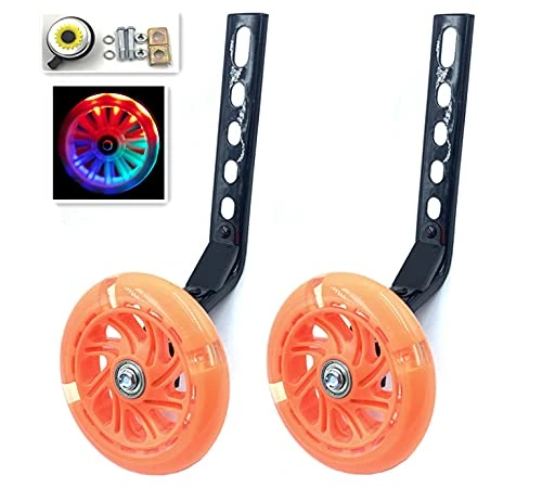 YJIA a Pair of Children's Bicycle Riding Flash Silent Training Wheels, Suitable for 12-20 inch Single Speed Bicycles (Orange)