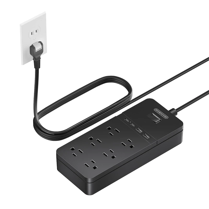 NTONPOWER 2-Prong to 3-Prong Surge Protector - 6 Outlets, 2100J, 10ft