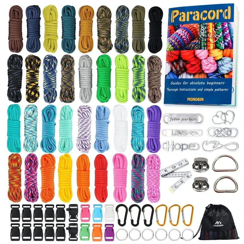 MONOBIN Paracord, 550 Paracord Combo Kit with Instruction Book - 36 Colors Multifunction Paracord Ropes and Complete Accessories for Making Paracord Bracelets, Lanyards, Dog Collars (36 Colors-B)