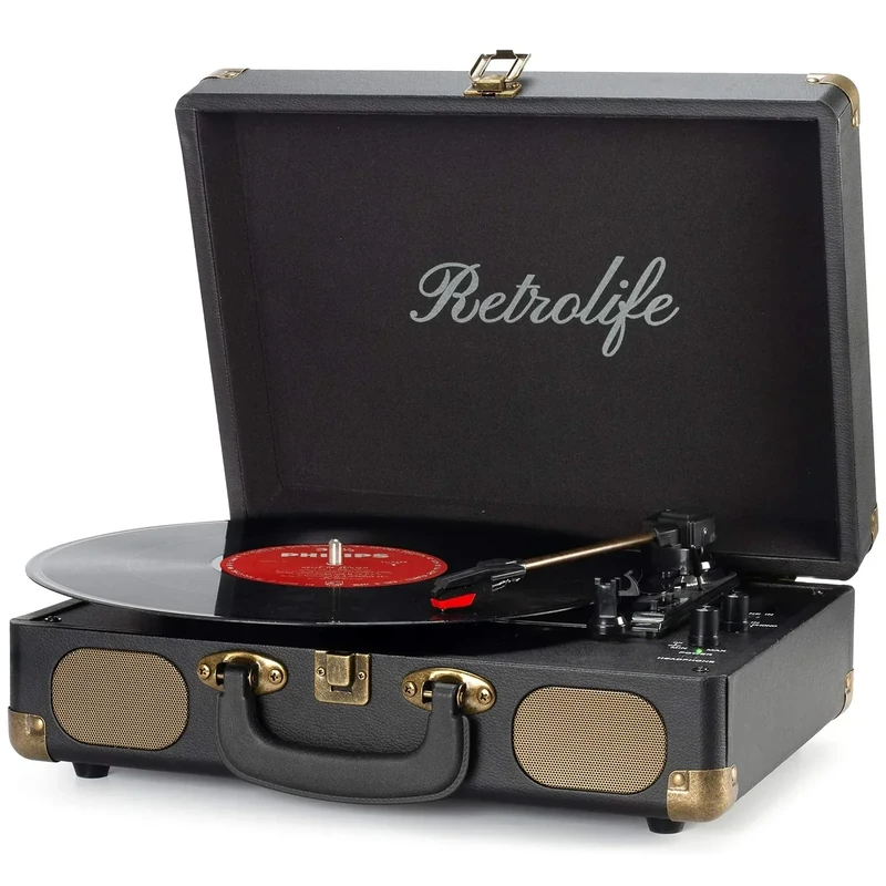 Retrolife 3-Speed Bluetooth Suitcase Vinyl Turntable Speakers