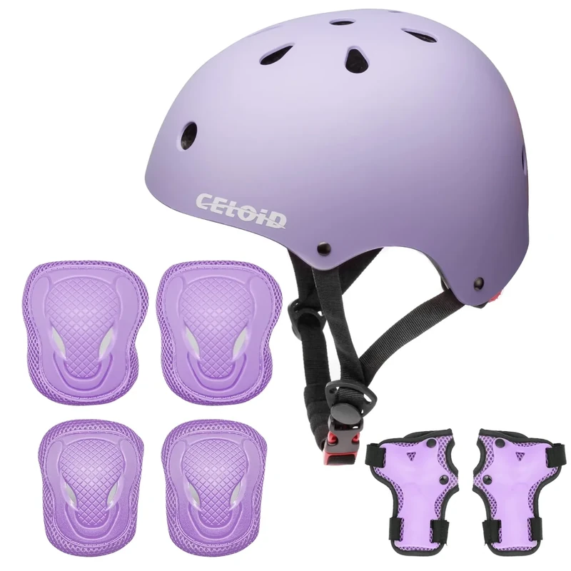 CELOID Kids Helmet Pad Set,Adjustable Kids Skateboard Bike Helmet Knee & Elbow Pads Wrist Guards 8-14yrs Youth Protective Gear Set for Girls Boys Bicycle Bike Roller Skating Scooter Rollerblade Sport