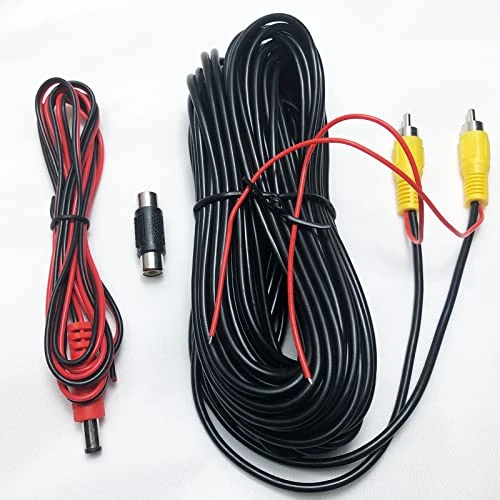 Collyon (50FT / 15m) RCA Reverse Rear View Parking Camera Video Cable with Detection Wire,Car Rear View Parking Camera Video and Audio Extension Cable - Image 1