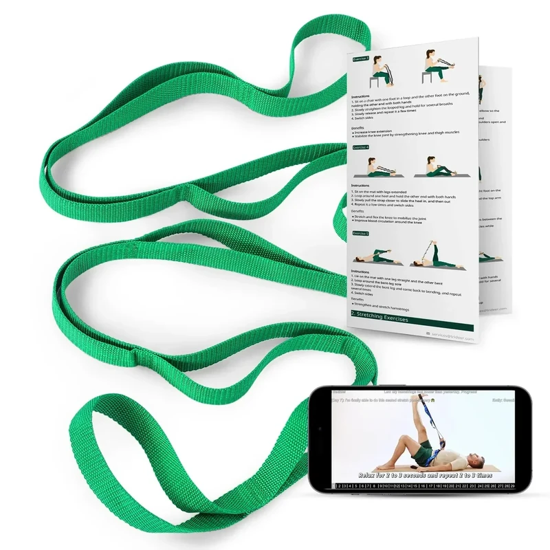 Trideer Stretching Strap with Loops & Leg Lifter, Non-Elastic PT-Style Physical Therapy Strap for Knee Replacement Rehab, Hamstring, Calf & Back Stretcher Mobility, Hip, Shoulder & Yoga