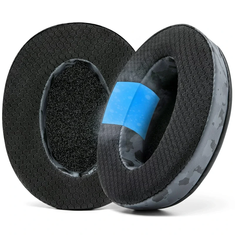 WC Freeze Hybrid Fabric Cooling Gel Replacement Earpads - Compatible with HyperX Cloud, Steelseries Arctis, ATH M50X, Turtle Beach Stealth & More - Comfortable & Cooler for Longer | (Black Camo)