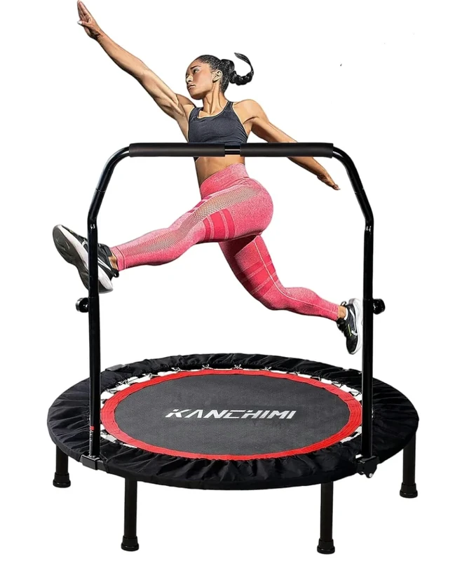 Kanchimi 48" Folding Mini Fitness Indoor Exercise Workout Rebounder Trampoline with Handle, Max Load 330lbs(Black)